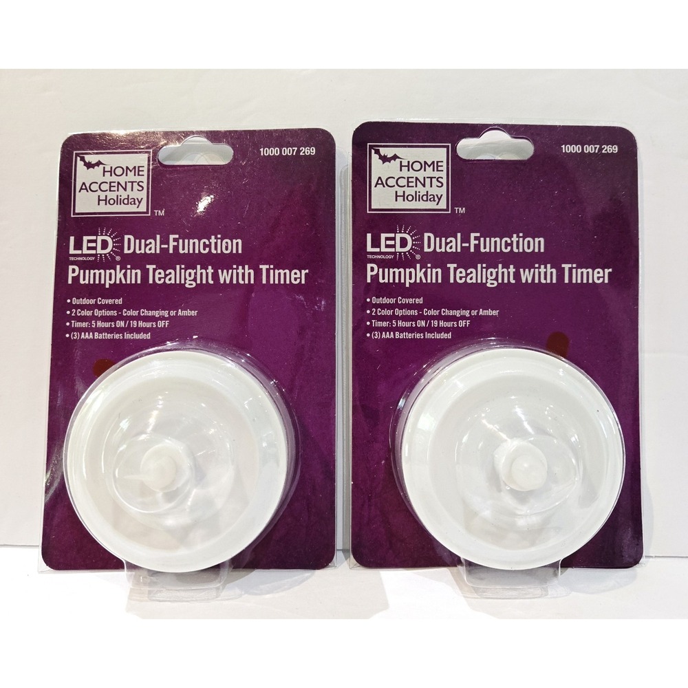 Home Accents LED TeaLight Pumpkin Candles 5 Hours Timer 2 Colors 2 Packs New